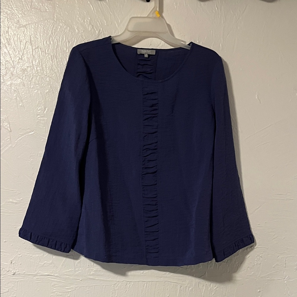 Habitat Navy Ruffle-Front Long-Sleeve Blouse